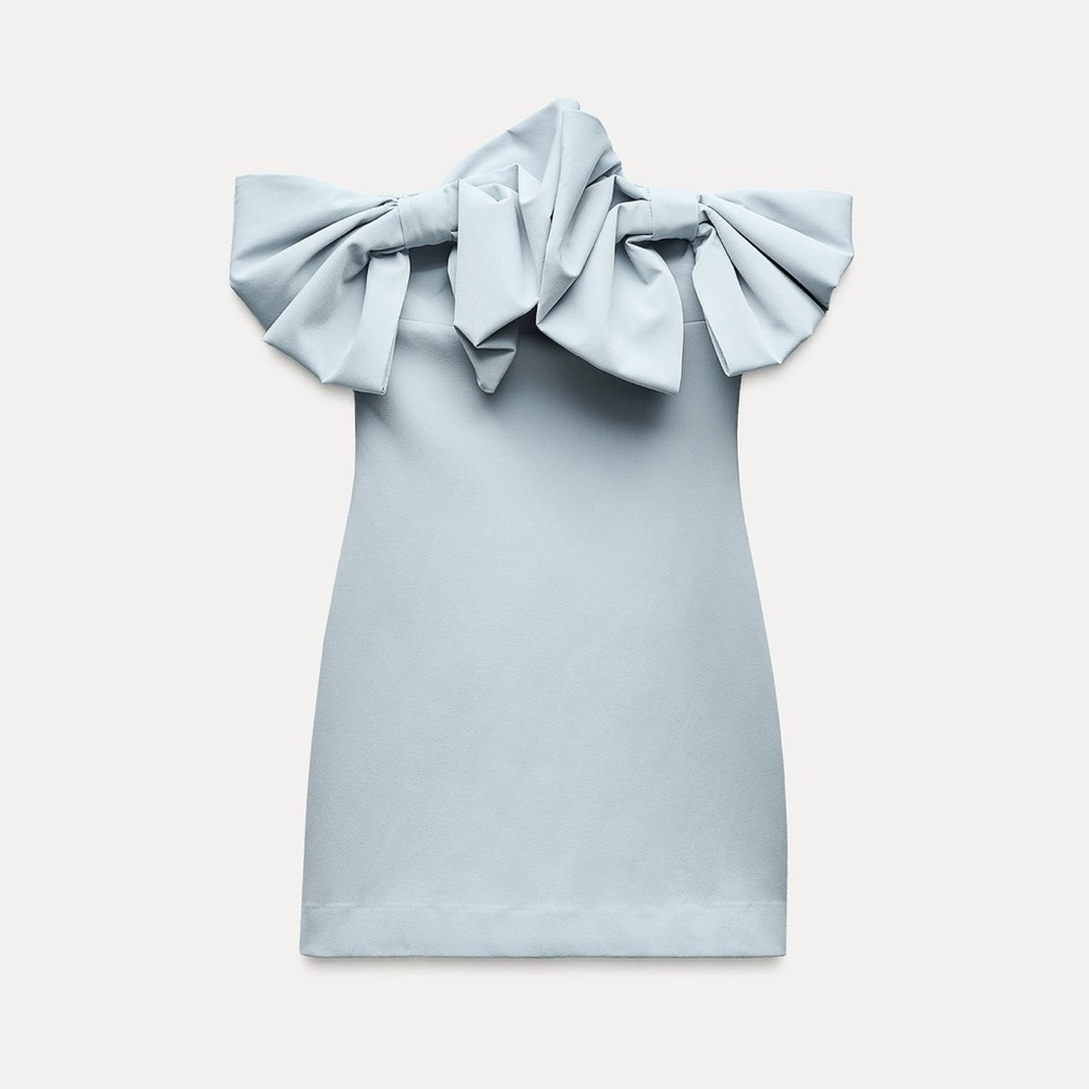 Zara Strapless Bow Dress Light Blue